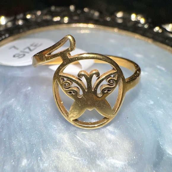 “Curlicue Butterfly” Coil Spiral Swirl Loop Twist Scroll Ringlet Gold Steel Ring - Picture 10 of 16